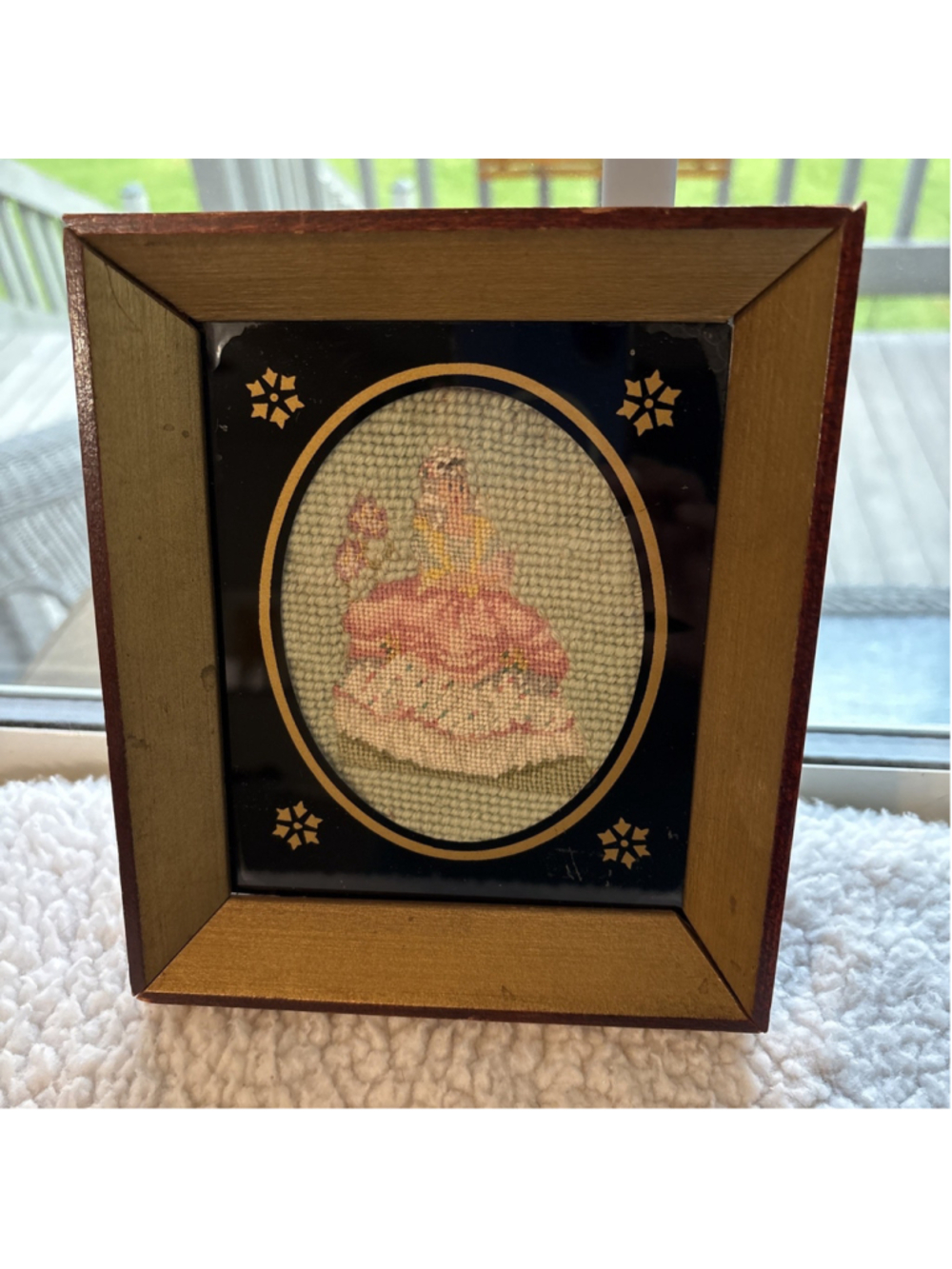 VTG Needlepoint Handmade Southern Belle Victorian Era Framed Art